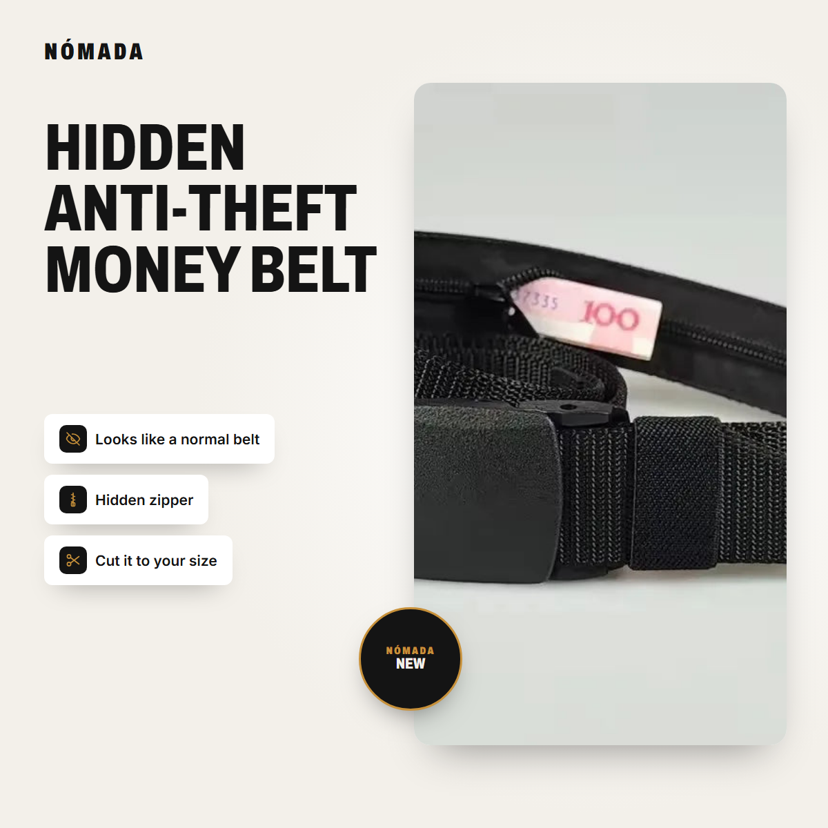 Nómada hidden anti-theft money belt
