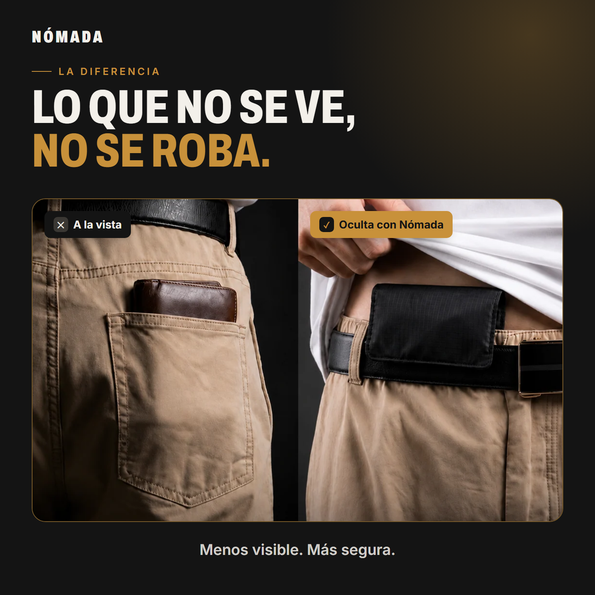 Cartera en el bolsillo de atrás frente a la cartera oculta Nómada bajo la camiseta